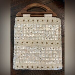 Elegant Mother of Pearl Beaded Cream Clutch
